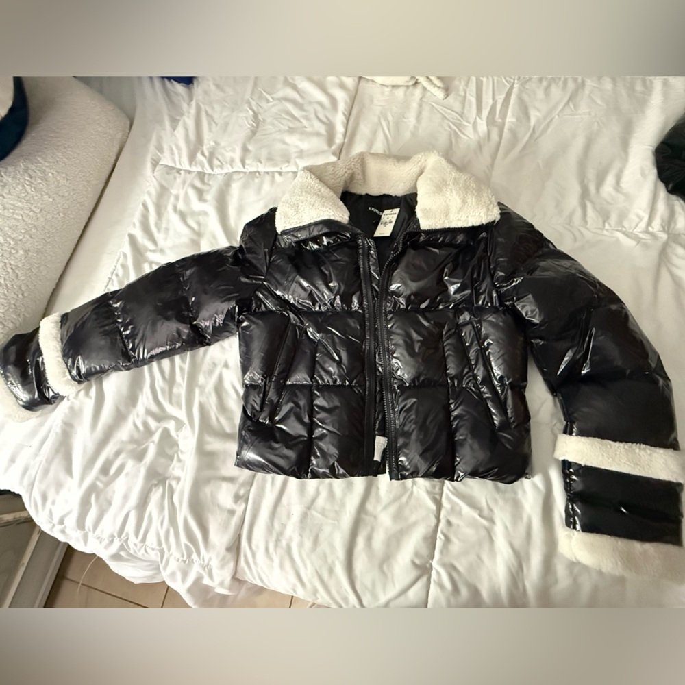 Brand new! Express Black Jacket with White Fleece Collar